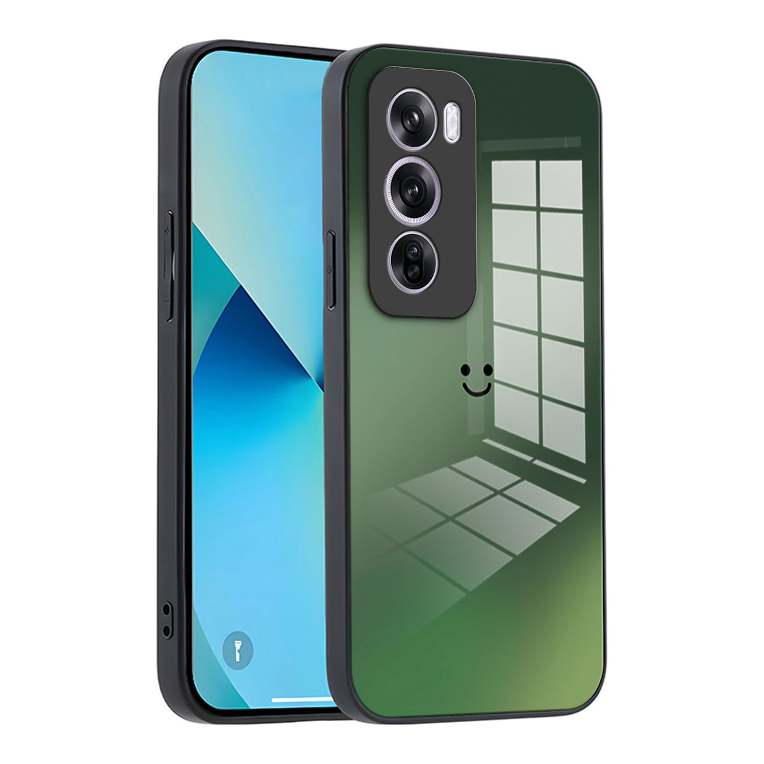 XINYEXIN Gradient Glass Phone Case for Oppo Reno 12 Pro 5G / Reno12 Pro 5G Cover - Slim Protective, Soft Silicone Bumper, Shockproof and Scratch-resistant - Green