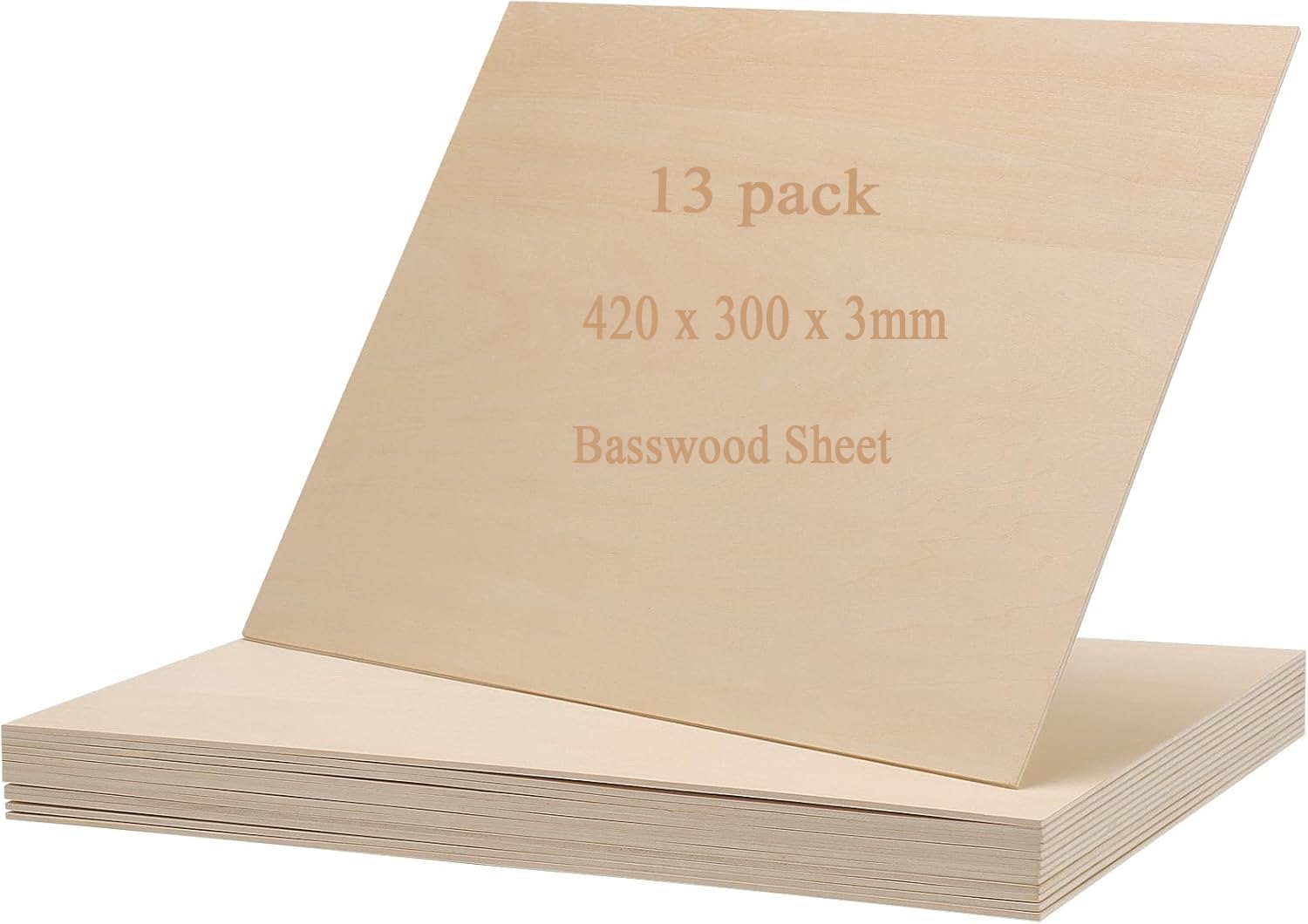 ZEONHEI 13PCS 420 x 300mm Basswood Sheets, 3mm Rectangle Plywood Sheets, Thin A3 Plywood Board, Unfinished Wood Sheets for Crafts, Model Making, Burning, Painting