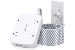 BESHON 10FT Surge Protector Power Strip, Flat Extension Cord with 2 USB C, Flat Plug Power Strip, 4 Widely Outlets and 4 USB Charging Ports, Outlet Extender, 900 Joules, for Home Office Dorm Room Essentials