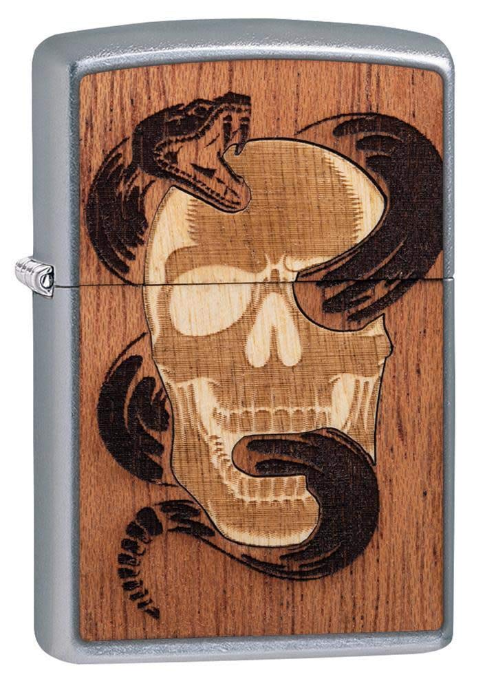 Zippo Zppo Woodchuck USA Skull & Snake Pocket Lighter, Street Chrome Skull & Snake, One Size