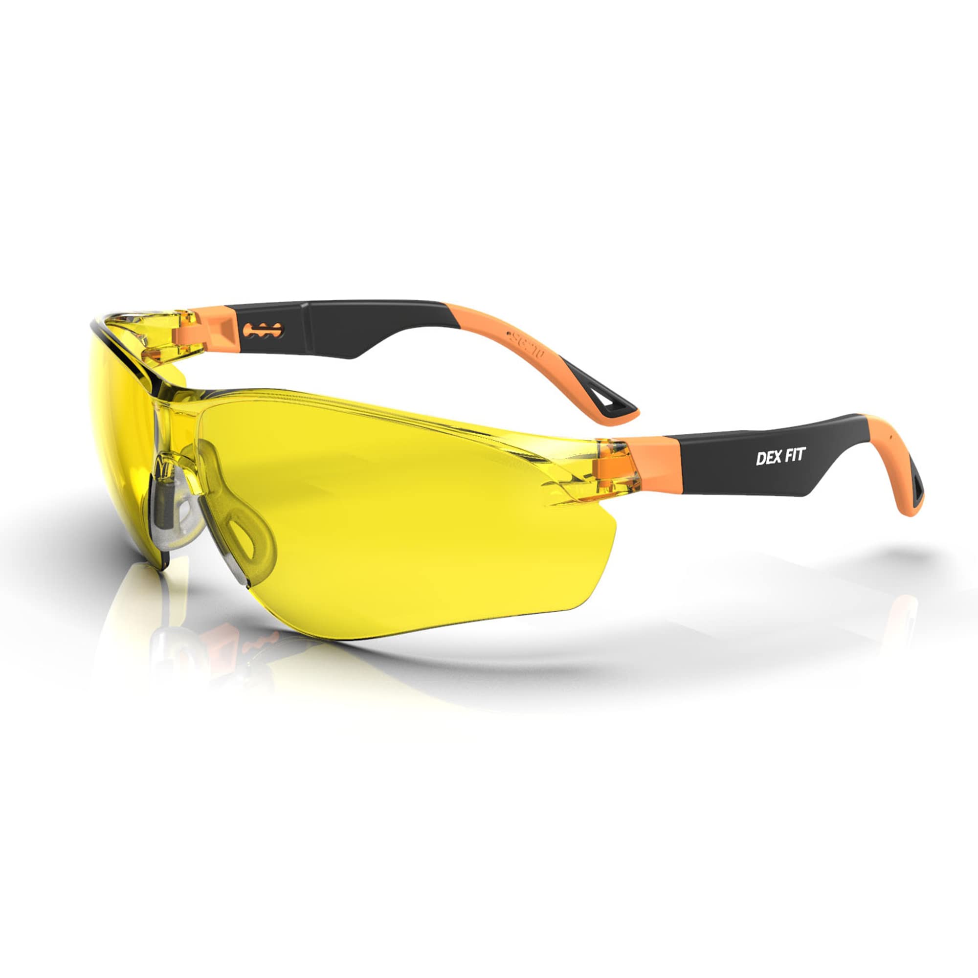 DEX FIT Safety Glasses SG210 - Yellow Lens, Blue Light Blocking & Night Vision Enhancement, Anti-Fog Z87.1 Eye Protection, Adjustable Arms for Shooting, Gaming & Low Light Work; Black & Orange, 1 PC