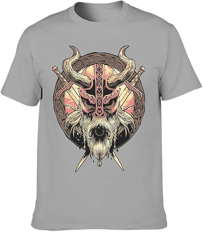 Printed Men's Cotton TShirt Viking Funny Stylish Comfortable Tee Gray