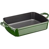 Navaris Cast Iron Casserole Dish - Enameled Oven Baking Pan - Large Enamel Coated Roasting Pan for Meat or Vegetable Casseroles, Lasagna Dish - Green