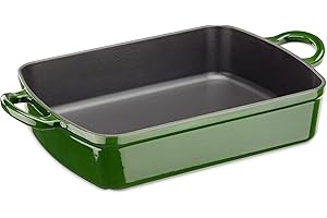 Navaris Cast Iron Casserole Dish - Enameled Oven Baking Pan - Large Enamel Coated Roasting Pan for Meat or Vegetable Casserol