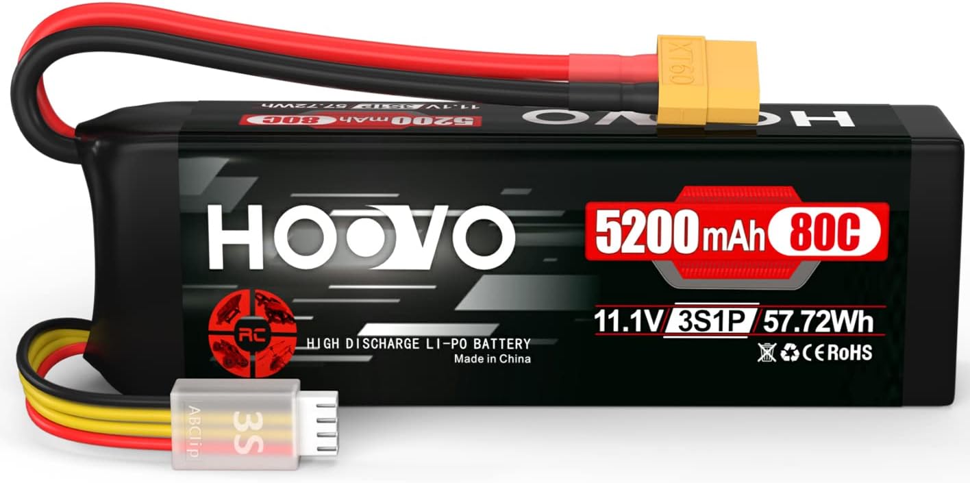 HOOVO 11.1V 3S LiPo Battery 5200mAh 80C Softcase RC Battery XT60 Plug for RC Car RC Truck Airplane Helicopter Boat Racing RC Hobby