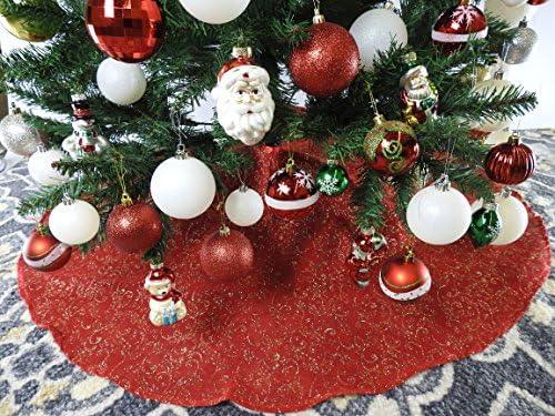 47.2" Red Burlap With Gold Christmas Tree Skirt