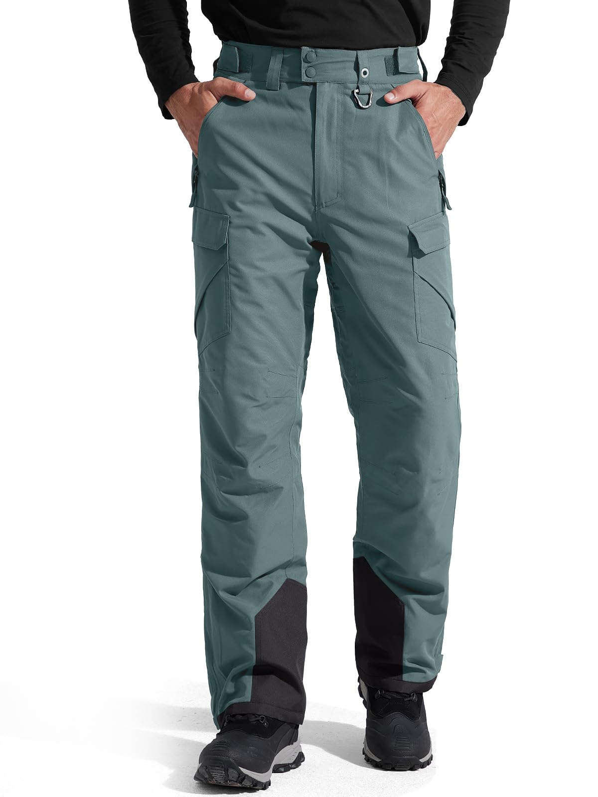 Photo 1 of FREE SOLDIER Men's Waterproof Snow Insulated Pants Winter Skiing Snowboarding Pants with Zipper Pockets (Green Large(38-40)/34L)