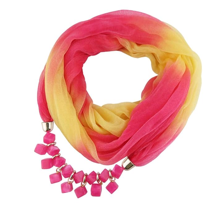 Oliviavan Damen Halskette Schmuck Halstuch mit Abnehmbarer Anhänger Farben auswählbar Blumen Chiffon Schals für Damen Halsket