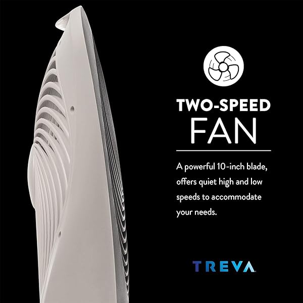 TREVA 10-INCH PORTABLE FAN, POWERED BY BATTERY AND/OR AC ADAPTER – DESK FAN AIR CIRCULATING WITH 2 COOLING SPEEDS FOR PERSONAL AND TRAVEL USE (BLACK) (OOS)