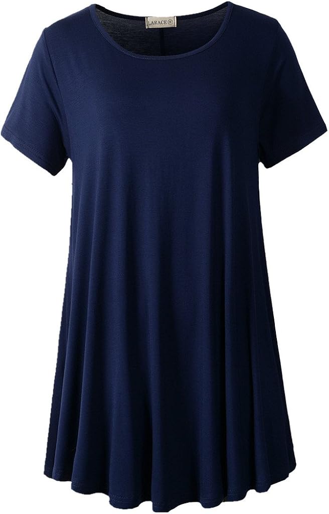 LARACE Women Short Sleeves Flare Tunic Tops for Leggings Flowy Shirt