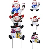 YEAHOME Outdoor Christmas Decorations, Stacked 3 Snowman Decorative Garden Stakes for Christmas Decor, Metal Yard Signs Xmas Decorations for Outside Garden Yard Lawn Porch Holiday Party