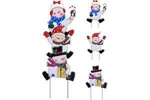 YEAHOME Outdoor Christmas Decorations, Stacked 3 Snowman Decorative Garden Stakes for Christmas Decor, Metal Yard Signs Xmas Decorations for Outside Garden Yard Lawn Porch Holiday Party