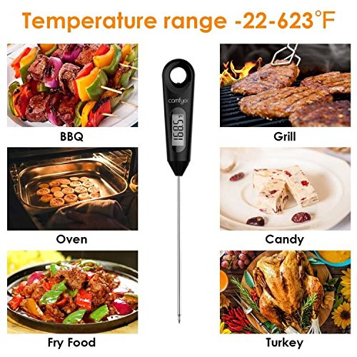 Meat Thermometer, COMFYER 2 In 1 Food Cooking Instant Read Thermometer With Stainless Steel Wire Whisk, 6.5 Inch Probe For Candy BBQ Grill Kitchen Smoker Oven Fry Food Milk Homebrewing
