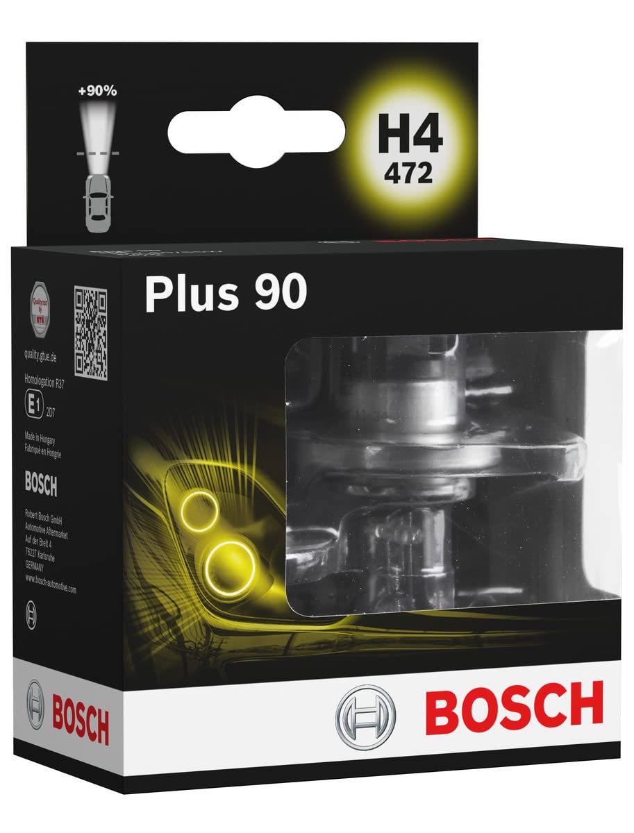 Bosch H4 (472) Plus 90 Headlight Bulbs - 12 V 60/55 W P43t - 2 Bulbs