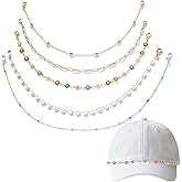 KGCGJVB 5Pcs Trucker Hat Chains and Charms for Women Bulk Pearl and Gold Daisy Chain Accessories Decorative Trucker Hats Mesh Baseball Cap Charms Bill Decorations DIY Chains