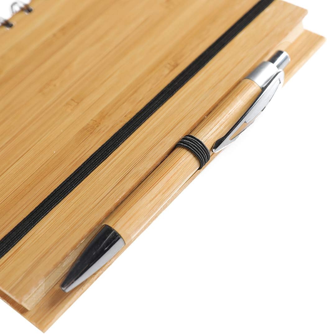 Spiral Notebook A5 Bamboo Notebooks/Journals With Pen for Journaling Writing Note Taking Diary and Planner ，Bamboo notepad, 70 Sheets : Office Products