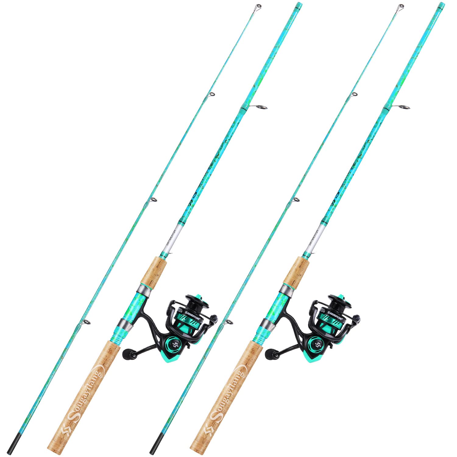Sougayilang Spinning Fishing Rod Combo, 2-Piece 5-Foot 6-Inch Graphite & Fiberglass Rod, Durable and Strong, Quickset Anti-Reverse Fishing Reel (2-Pack) (PLTZ-BLUE-2PCS)