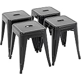 18 Inch Metal Stools Set of 4, Stackable for Indoor Outdoor, Black | No Assembly, Water-proof &amp; Rust-proof, Convenient for Moving, Industrial, Backless, Low Height for Classroom Kitchen Dining
