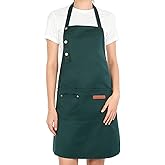 Ezymivs Apron for Men Women with Adjustable Straps and Large Pockets, Chef Apron with Adjustable Neck Strap Polyester Cooking Kitchen Chef Bib Aprons, Green