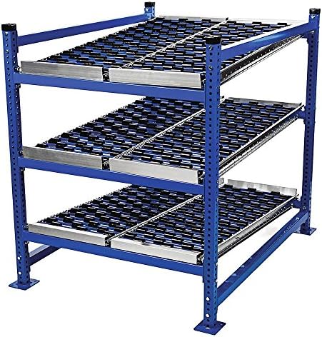 Unex Manufacturing - FC99SW60603-S - Starter Gravity Flow Rack with Rubber Wheelbed Decking and 3 Shelves, 60 inW x 60 inD x 72 inH