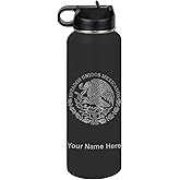 LaserGram Personalized Water Bottle, Flag of Mexico, Stainless Steel Double Wall Vacuum Insulated with Flip Top Straw, Custom Engraved Gift (40oz / 1180ml Black)