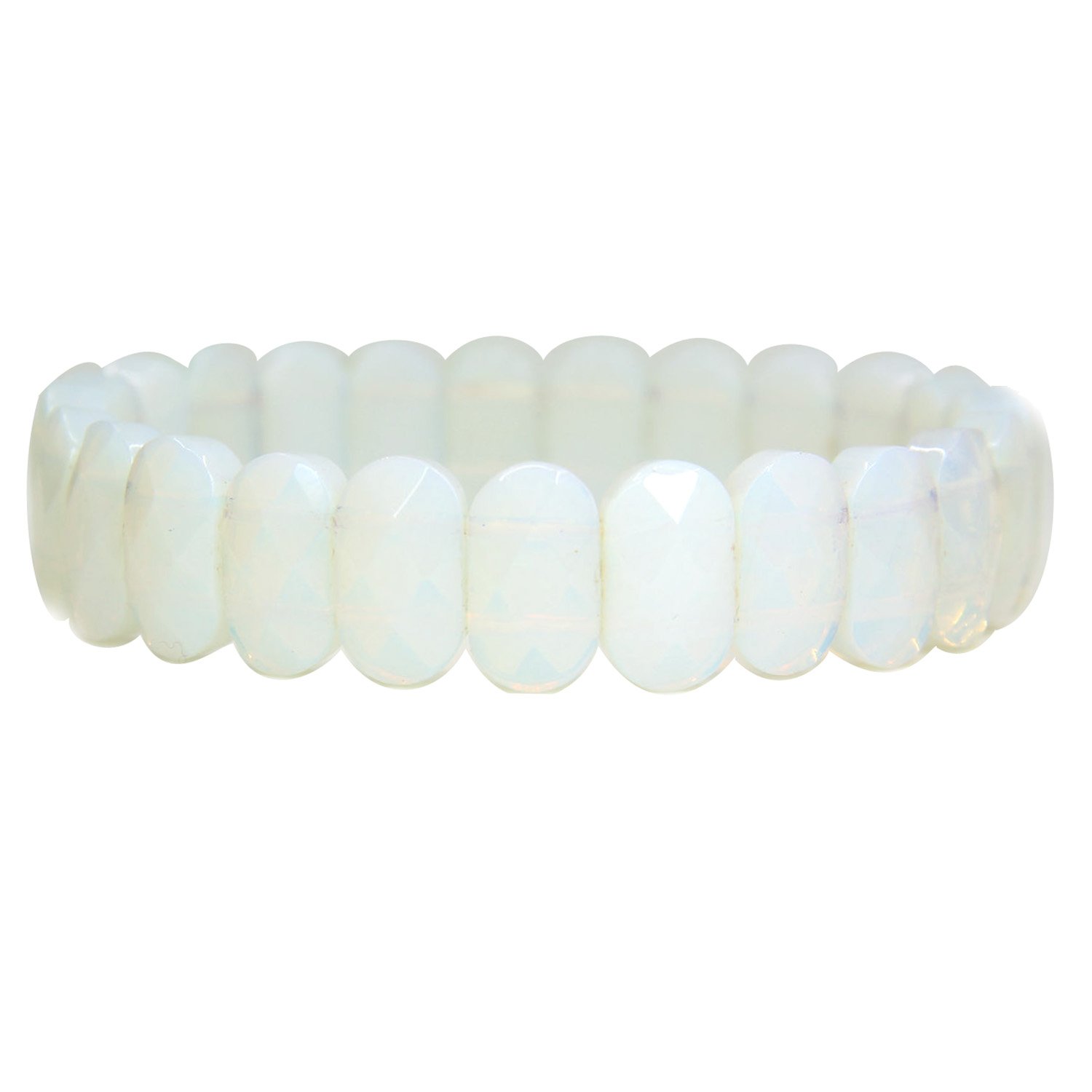 CHENYUE Synthetic Opalite Glass 14mm Faceted Oval Beads Stretch Bracelet 7.5 Inch Unisex