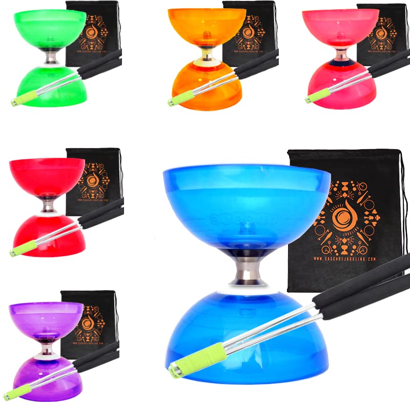 Quartz Triple Bearing Clutch Diabolo Set with Aluminium 'Metal' Sticks, Diabolo String and Cascade Carry Bag (Blue with Silver Handsticks)