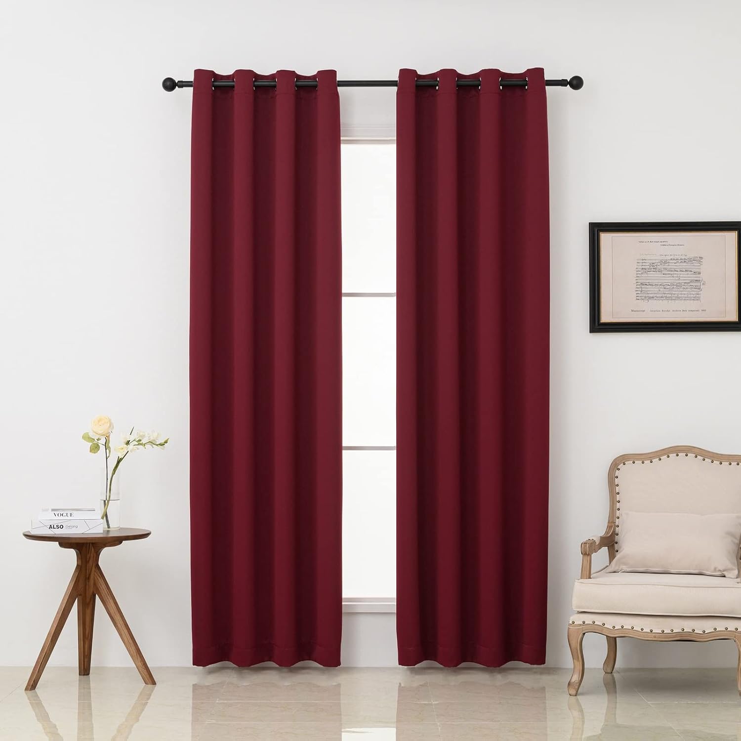 Window Treatments - Pickluc Burgundy Blackout Curtains with Grommet 84 Inches Long 2 Panels, Light Blocking Window Drapes for Living Room, Thermal Insulated, Noise Reduction, Privacy Protection, 52