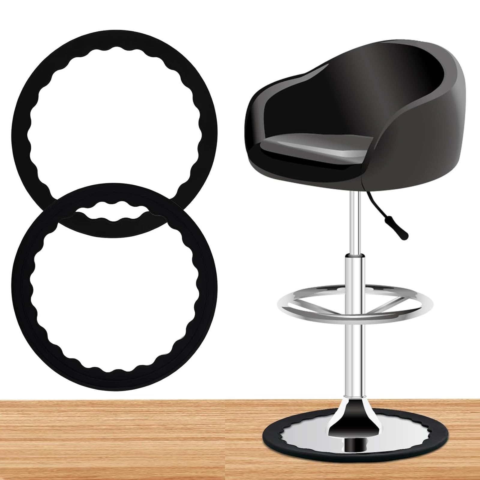 GIONAR 2pcs Bar Stool Leg Protectors Ring for 14.5" to 16.5" Round Base, Silicone Anti-Slip & Anti-Scratch Bottom Pads, Rubber Floor Protector for Bar Stool Wooden Floor Protection(Black)
