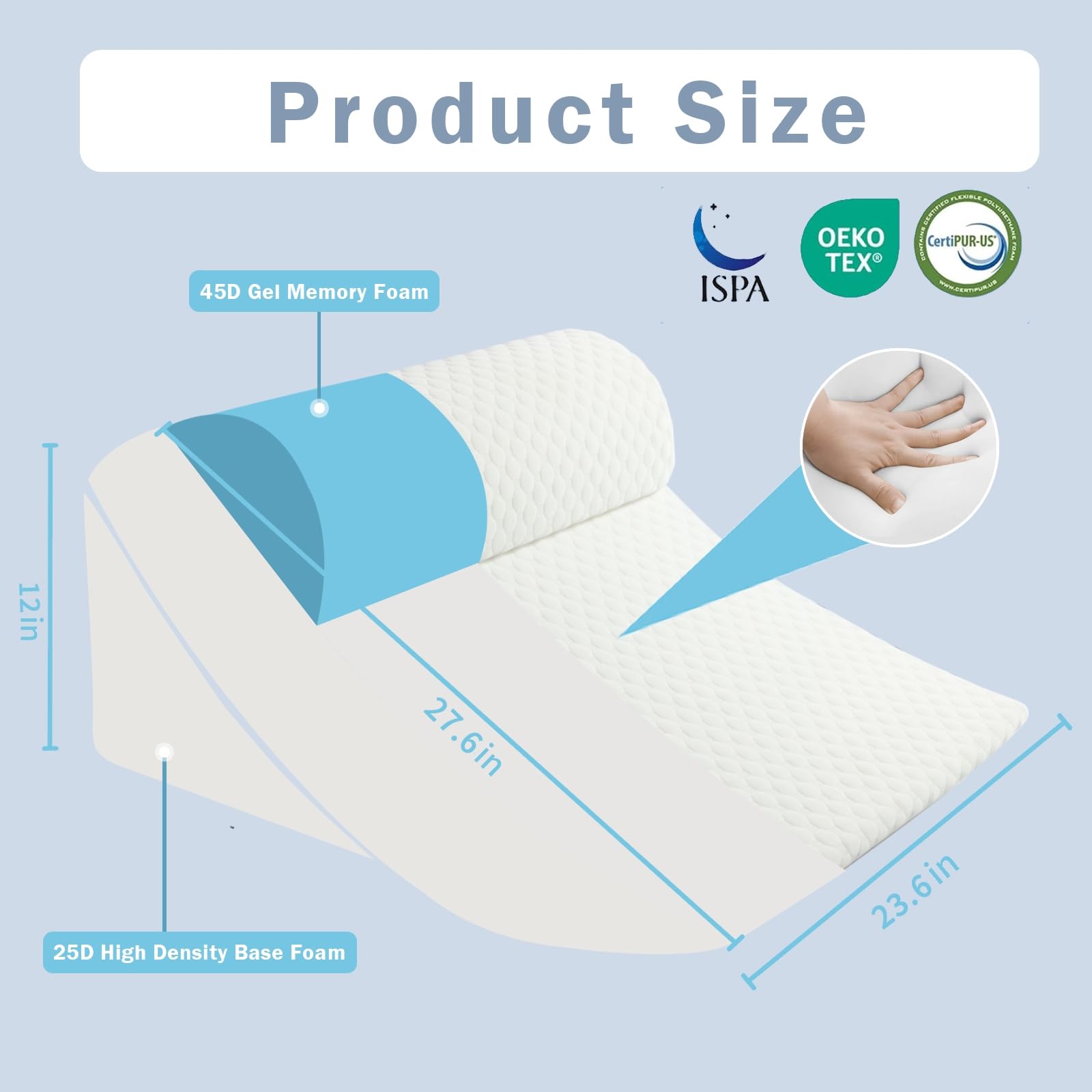 SlumbayTale Bed Wedge Pillow for Sleeping, 12&18&25 Inch Adjustable Height Memory Foam Wedge Pillow for After Surgery, 12-in-1 Wedge Pillow for Acid Reflux, Snoring, Gerd, Back Pain