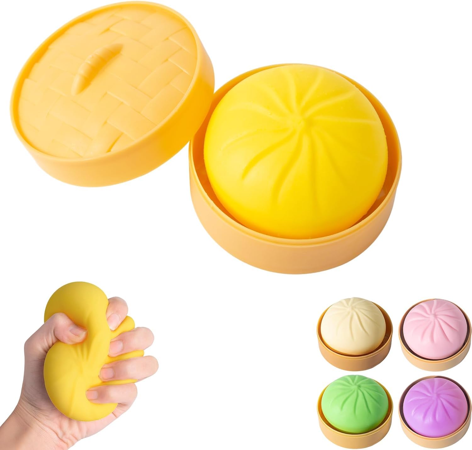 Dumpling Squishies Toy, Giant Glitter Dumpling, Colorful Dumplings Stress Balls Fidget Sensory Toy,Squeeze Dough Ball Stress Relief Hand Toys with Food Steamer Stretchy Desk Toys.