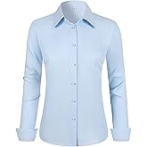 Women's Button Down Shirts Long Sleeve Basic Classic Soft Shirt Collared Fashion Dressy Casual Blouses