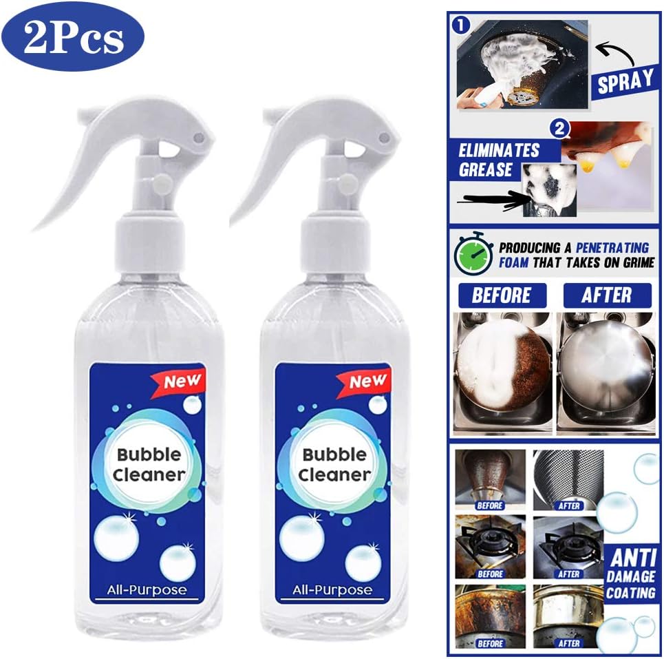 Multi-Surface Cleaner，Kitchen Grease Cleaner Multi-Purpose Foam Cleaner All-Purpose Bubble Cleaner，Removes Grease Grime Baked on Food，Non-Toxic & Grease-Free (2 Pcs: 400ml)
