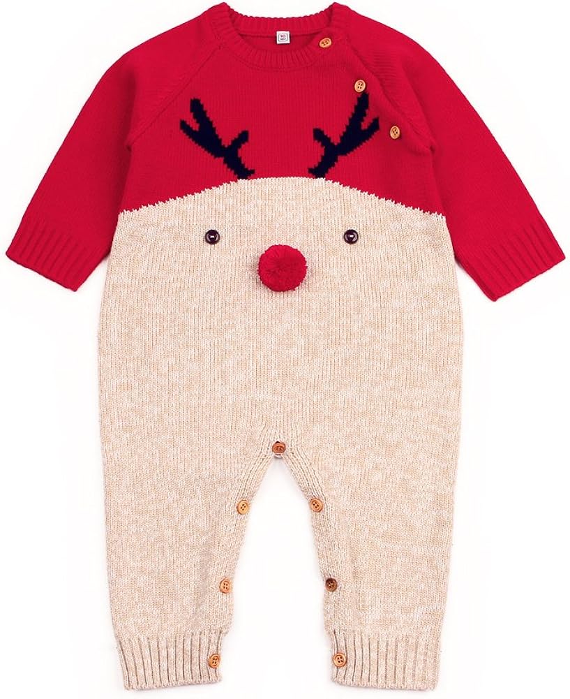 OPAWO Baby Knitted Christmas Sweater Romper Jumpsuit for Unisex Girls Boys 0-24 Months