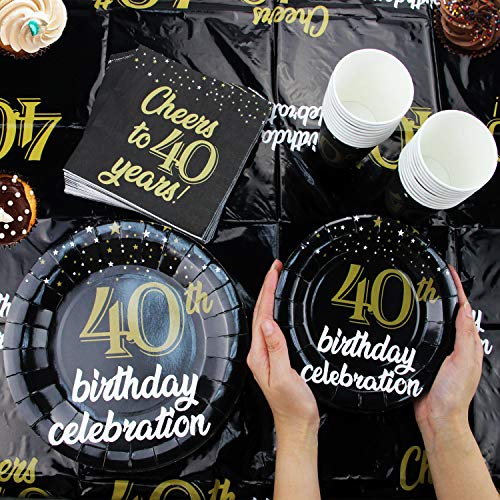82 Piece 40th Birthday Party Supplies Set Including Plates, Cups, Napkins, Banner and Tablecloth, Serves 20