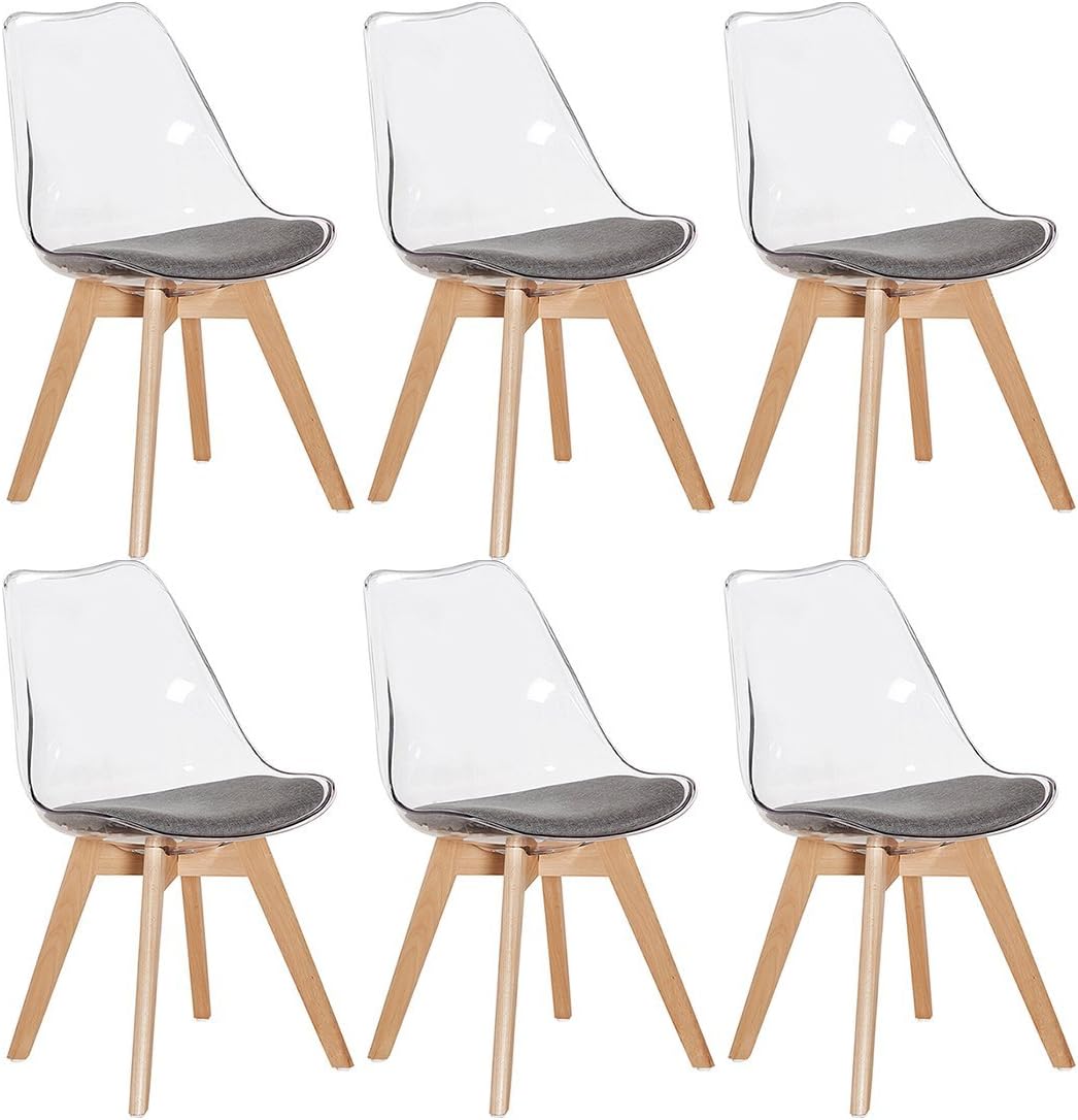 H.J WeDoo Pack de 6 Escandinava Transparentes Policarbonato Sillas de