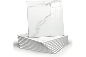 Chejiaye 10pcs Marble Peel and Stick Backsplash Waterproof Washroom Wall Panels, Peel and Stick Tile, PVC Wall Panels for Kitchen (White and Grey, 11.8" x 11.8" x2.5MM x 10Pack)