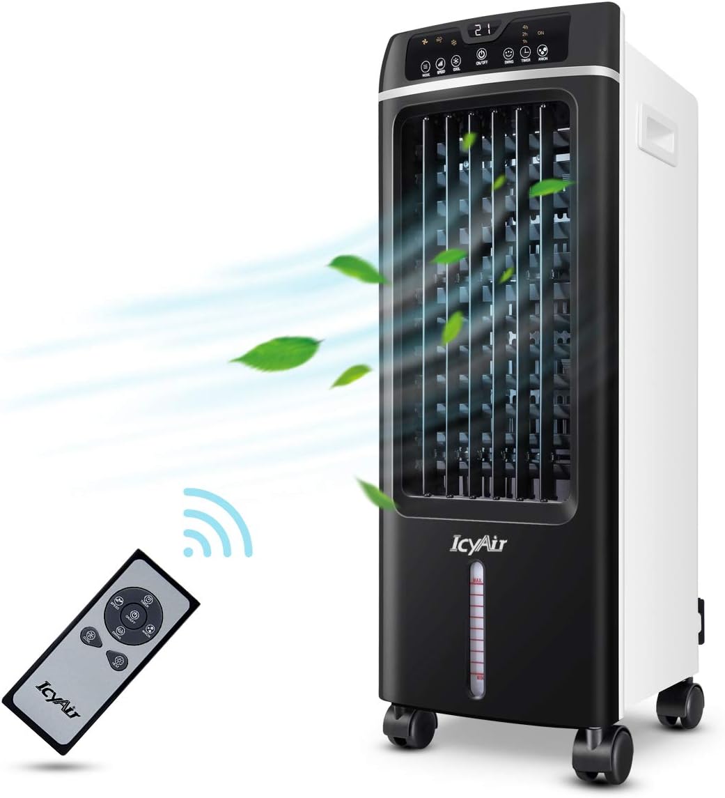 Portable Air Conditioner, Quiet Mobile Air Cooler with Ice Tray & Remote Control, Low Energy with Fan & Humidifier, Conditioning for 125 Square Feet, 7.5-Hour Timer Function, Suitable Home Office AC