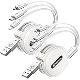 CAFELE Multi Charging Cable 3A, [2Pack 4ft] Retractable USB Charging Cable with Type C/L/Micro USB Ports, 3 in 1 Multi Fast Charger Cord for Multiple Devices, Phone 16 15 14/Galaxy/Pads/Tablets-White