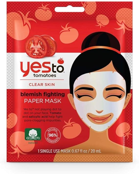 Amazon Com Yes To Tomatoes Paper Face Mask For Clear Skin Blemish Fighting Paper Facial Mask Single Use 0 67 Fl Oz Health Personal Care