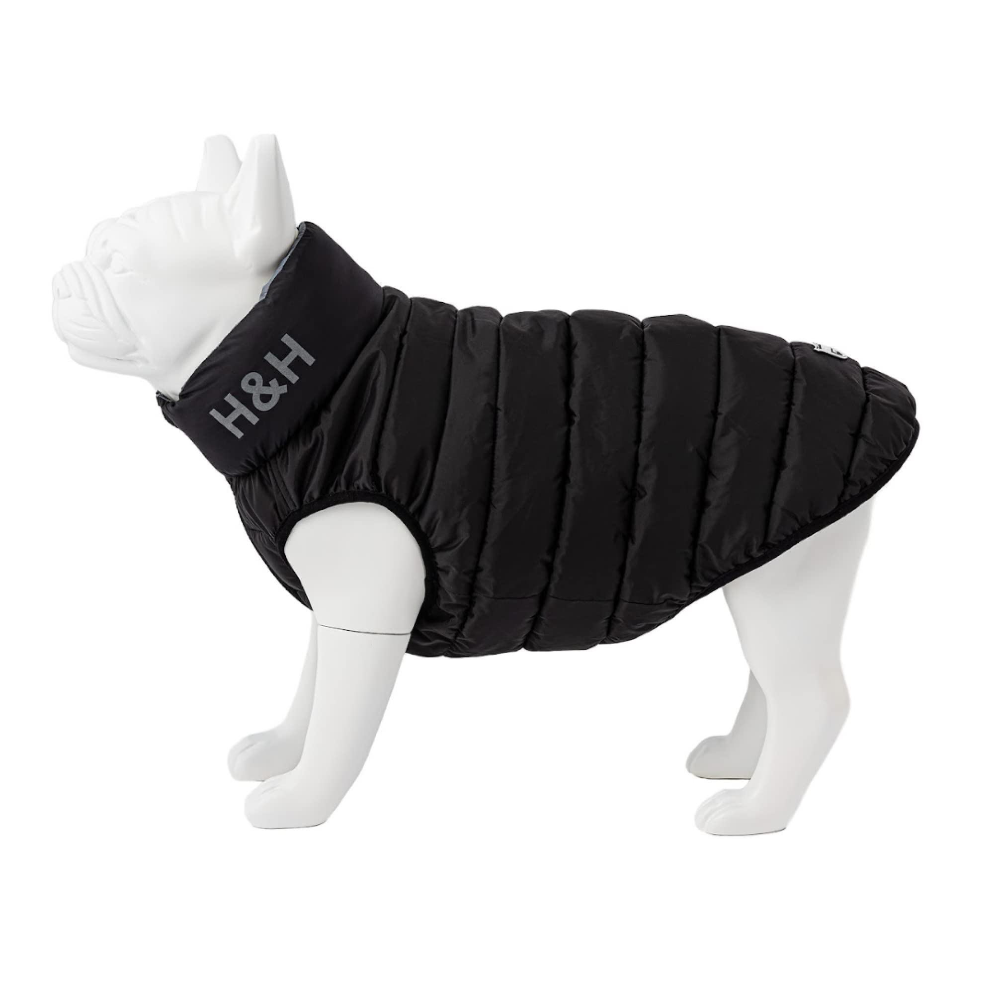 HUGO & HUDSON Reversible Dog Puffer Jacket, Windproof Water Resistant Coat, Black & Grey, L65