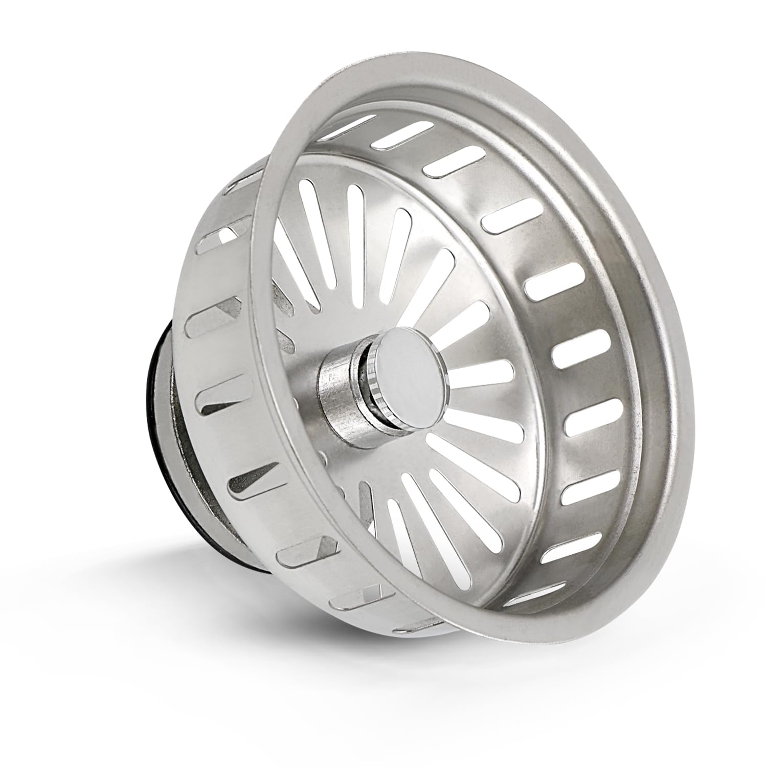 Everflow Stainless Steel Solid Body KOHLER Style Basket Strainer 75131 Insert Replacement With Spring Steel Closure and Rubber Stop for Closing Drain, Metallic Finish, Easy Install Extra Deep Strainer