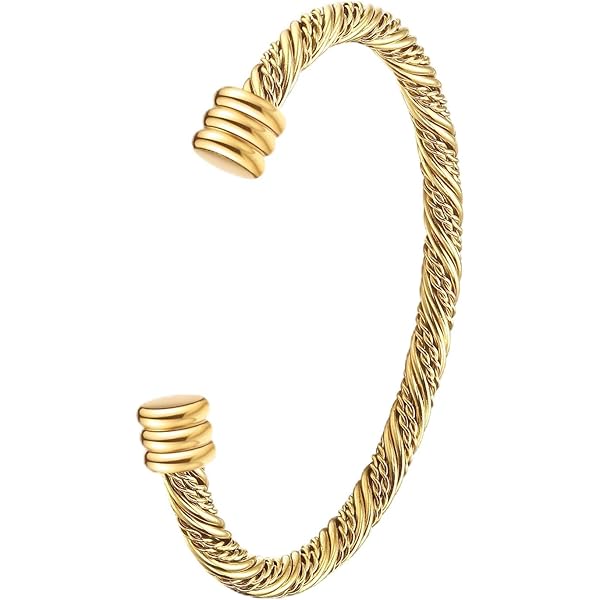 Bracelet Maille Tubulaire Doré COOLSTEELANDBEYOND - Jonc Torsadé Pour Femme, Acier Inoxydable, 21.5 Cm - 8
