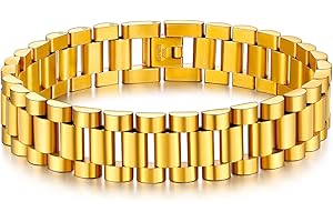 U7 Link Bracelets for Men, Stainless Steel/Black/Gold Plated Cuban Link Chain Bracelets, Unisex Chunky Bracelets, Xmas Fathers Day Jewelry for Him