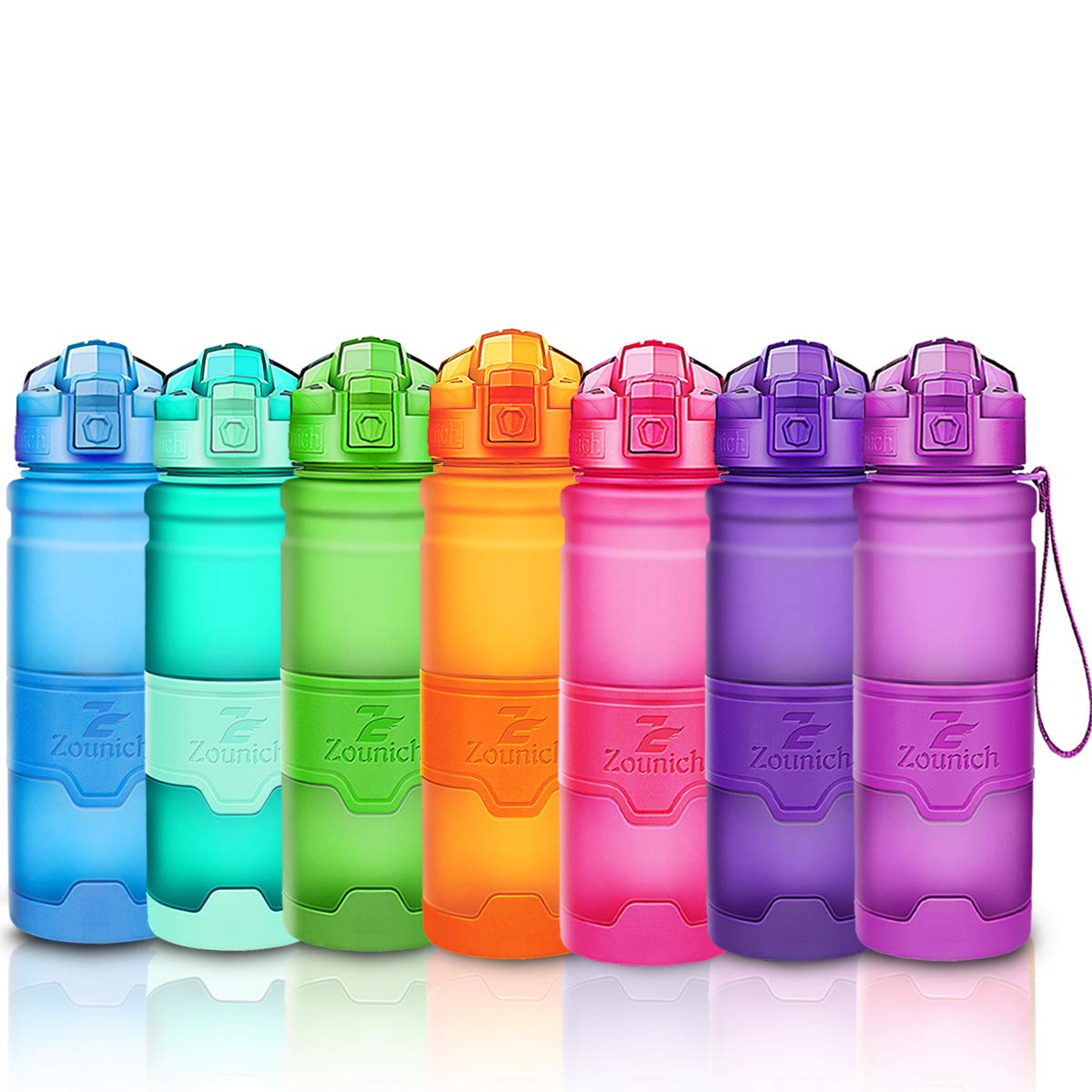 Zounich Best Sports Water Bottle Leak Proof 1L/700ml/500ml/400ml BPA Free Tritan Drink Bottles|Kids,Adults,Gym,School,Sport,Cycling| with Times to Drink & Fruit Infuser Filter & Lock Cover| Reusable