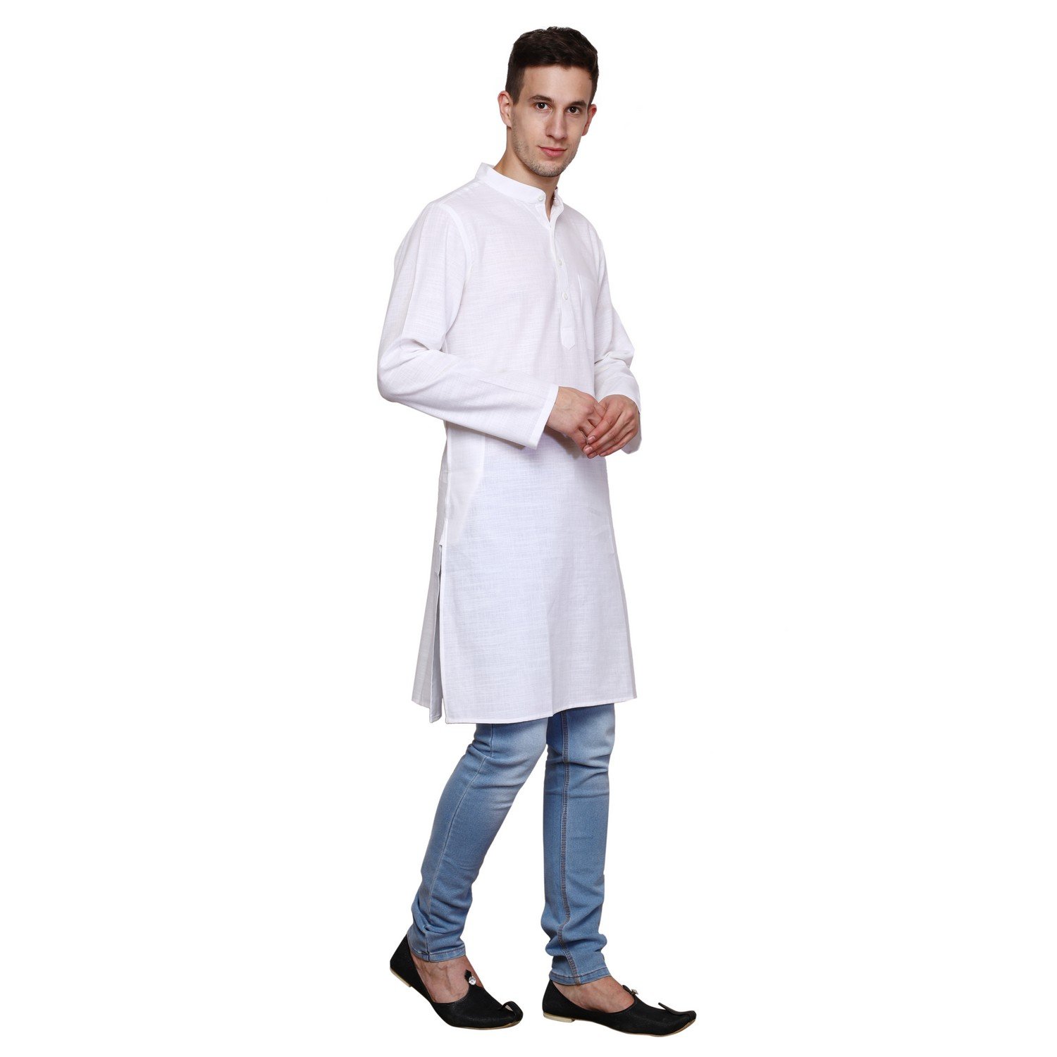 dhrohar neudis cotton long kurta - plain white