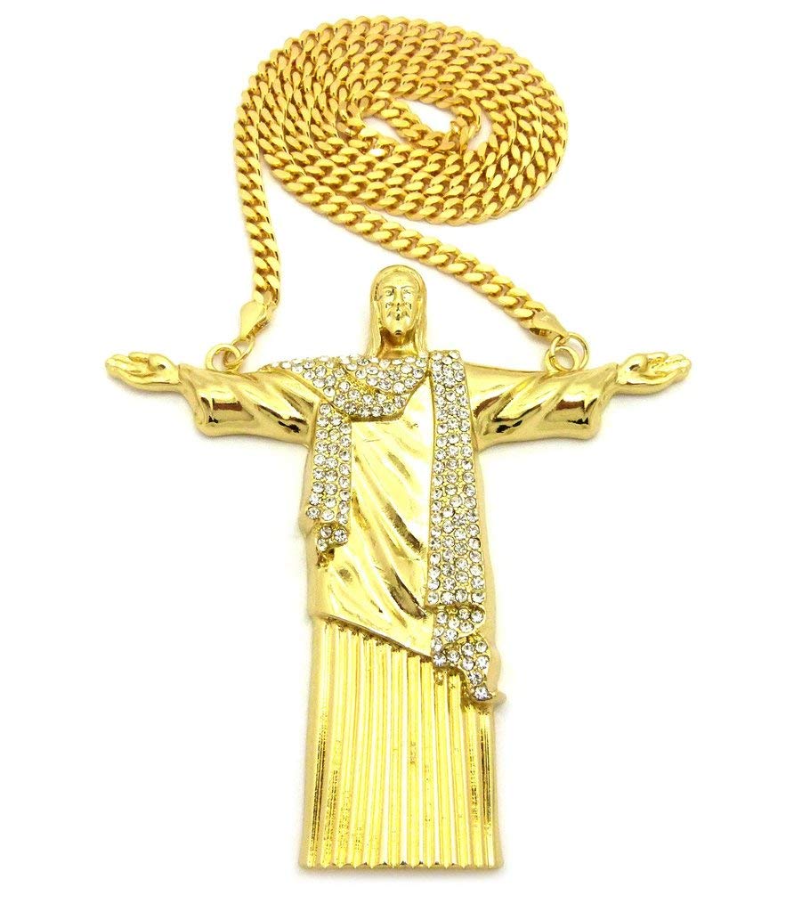 Shiny jewelers USA Mens Jumbo Large Jesus Christ God Redeemer Rope Cuban Franco 30" Chain Necklace (