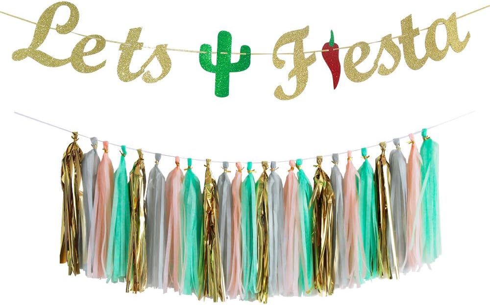 Let's Fiesta Bachelorette Party Banner with Tassel Garland Cabo Bachelorette Mexico Bachelorette Theme Cactus Decor Mexican Theme Signs Bunting Garland Photo Booth Props Signs Sombrero Serape Party