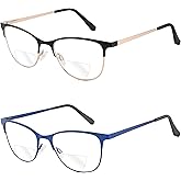 JCUANGR Bifocal Reading Glasses Women,Fashion Clear Top Cheaters Oversized Readers,Stylish Cat Eye Wide Ladies Eyeglasses