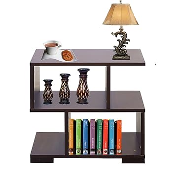 aaroora Multipurpose Engineered Wood Wenge Finish Storage Bedside End Table with Shelves,